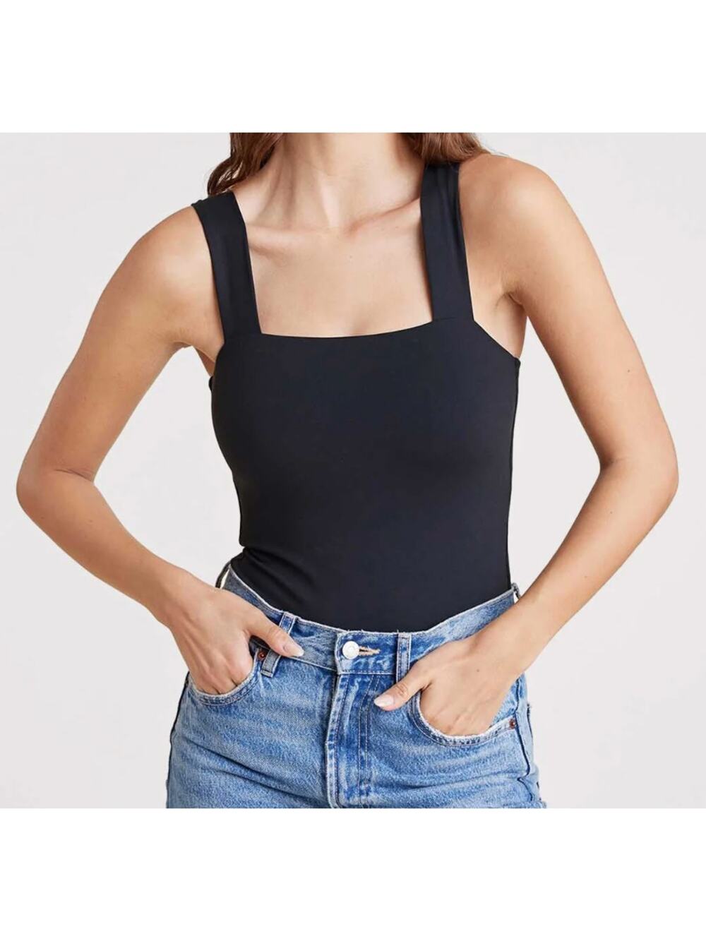 Nuuds Black Square Neck Bodysuit Tank Top Large L